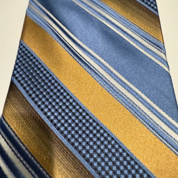 Siena Collezione Blue and Gold Striped Men's Tie - Picture 5 of 5